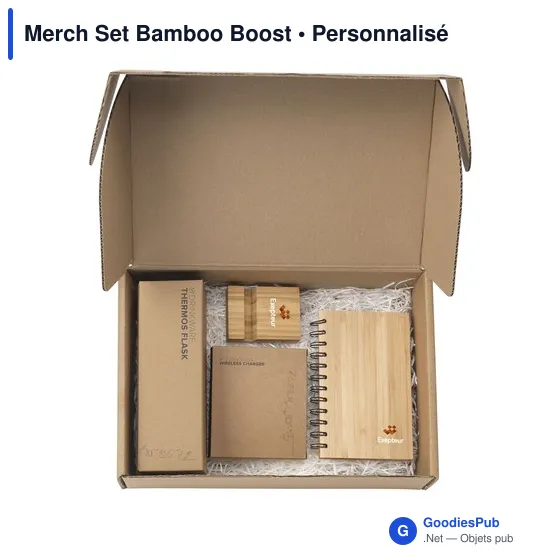 Coffret cadeau personnalisable en bambou avec logo - Merch Set Bamboo Boost - Image 1