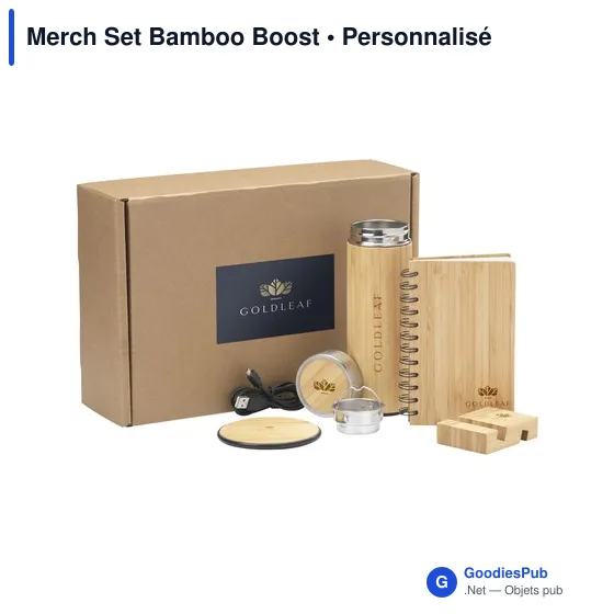 Coffret cadeau personnalisable en bambou avec logo - Merch Set Bamboo Boost - Image 2
