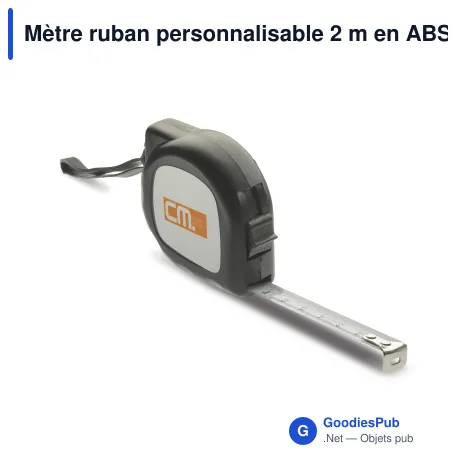 Mètre ruban personnalisable 2 m en ABS et métal avec logo - Noir