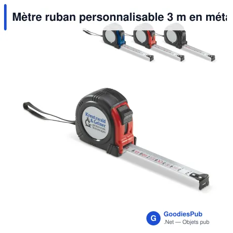 Mètre ruban personnalisable 3 m en métal et plastique avec logo - Classique
