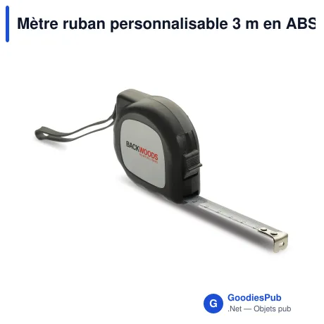 Mètre ruban personnalisable 3 m en ABS et métal avec logo - Noir