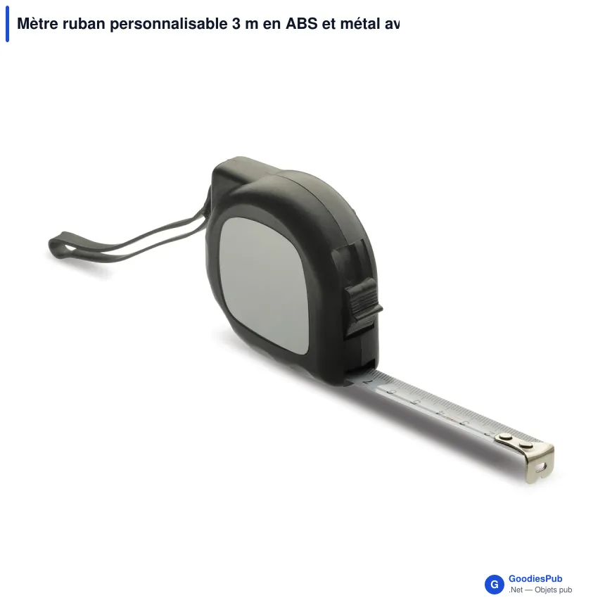 Mètre ruban personnalisable 3 m en ABS et métal avec logo - Noir - Image 2
