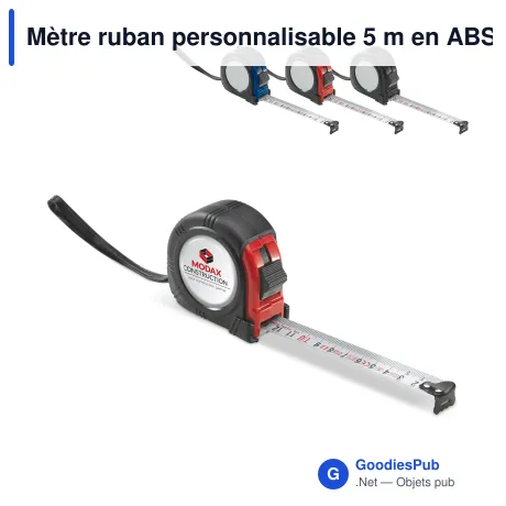 Mètre ruban personnalisable 5 m en ABS et métal avec logo - Classique