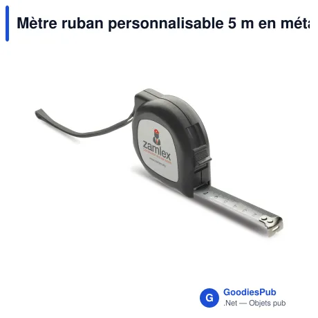 Mètre ruban personnalisable 5 m en métal et plastique avec logo - Noir