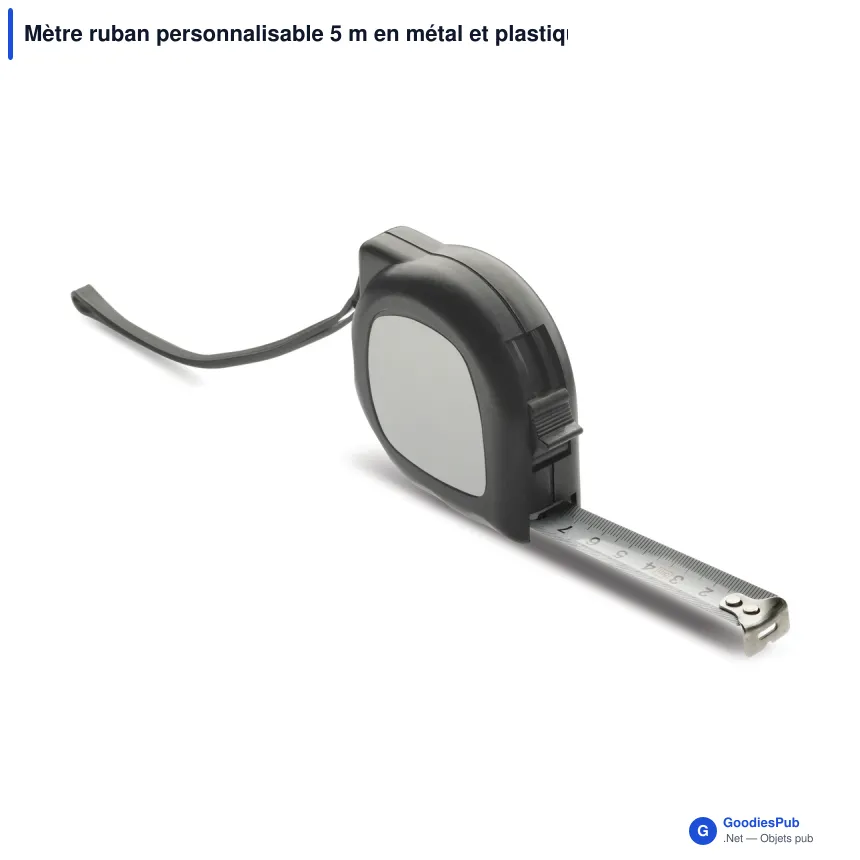 Mètre ruban personnalisable 5 m en métal et plastique avec logo - Noir - Image 2