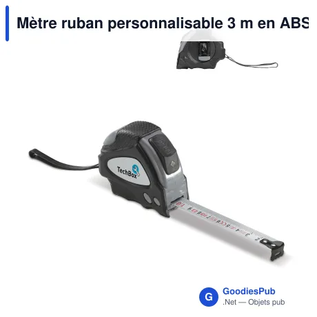 Mètre ruban personnalisable 3 m en ABS gris et noir avec logo - Assist