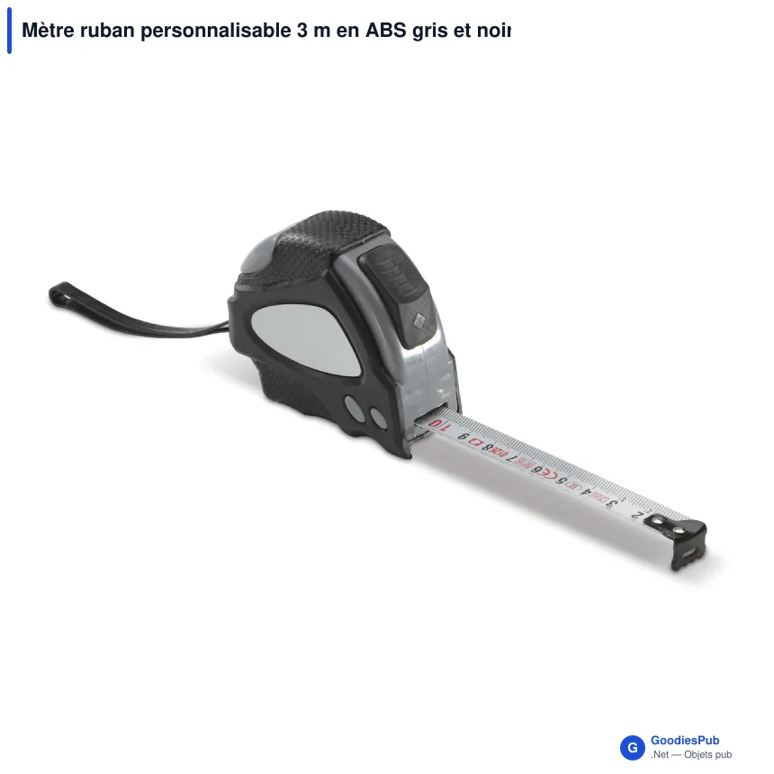Mètre ruban personnalisable 3 m en ABS gris et noir avec logo - Assist - Image 2