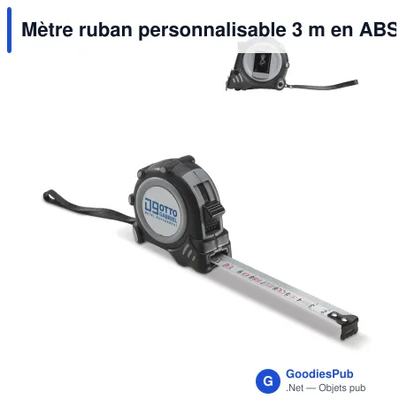 Mètre ruban personnalisable 3 m en ABS gris et noir avec logo - Fix