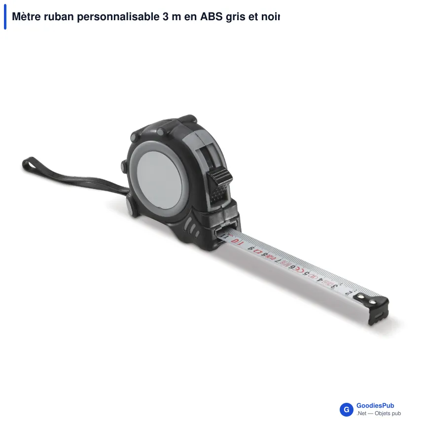 Mètre ruban personnalisable 3 m en ABS gris et noir avec logo - Fix - Image 2