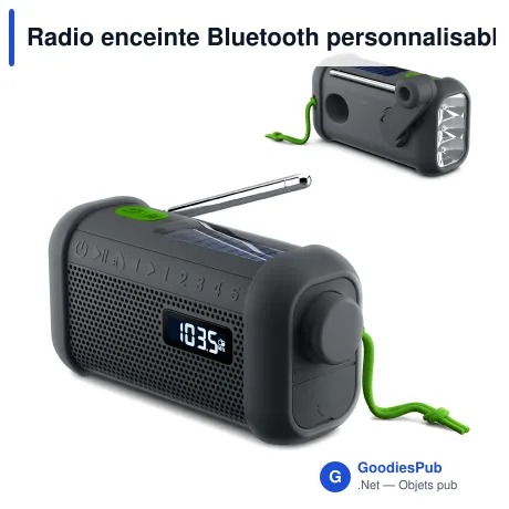 Radio enceinte Bluetooth personnalisable solaire et dynamo avec logo - Muse MH-08