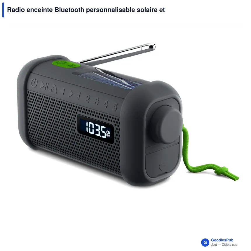 Radio enceinte Bluetooth personnalisable solaire et dynamo avec logo - Muse MH-08 - Image 2