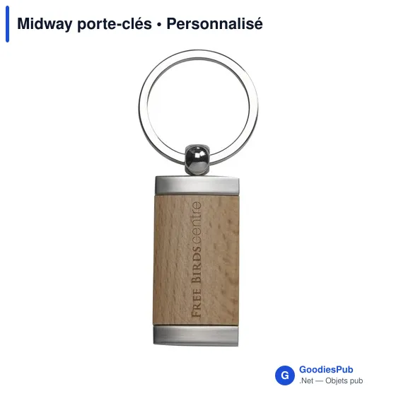 Porte-clés personnalisable en métal avec incrustation bois - Midwayavec logo - Image 4