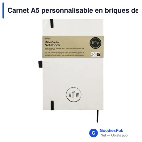 Carnet A5 personnalisable en briques de lait recyclées avec logo