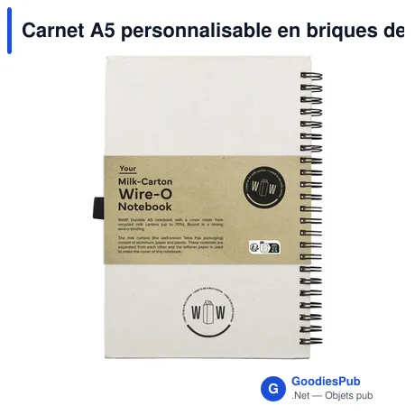 Carnet A5 personnalisable en briques de lait recyclées avec logo