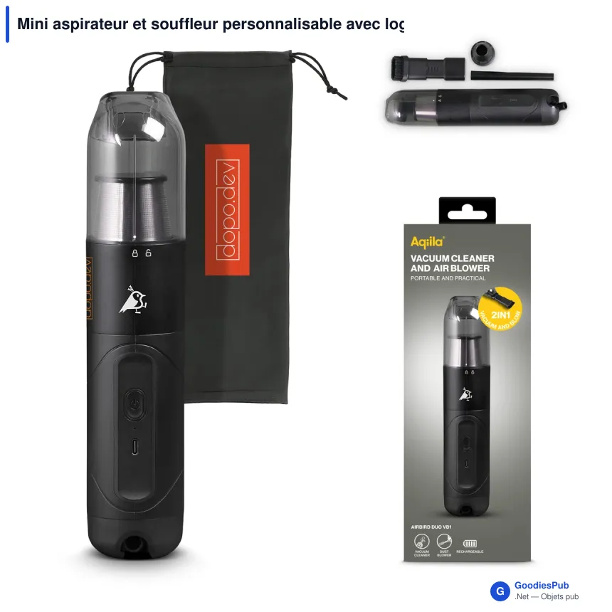 Mini aspirateur et souffleur personnalisable avec logo - Aqiila Airbird VB1 - Image 1