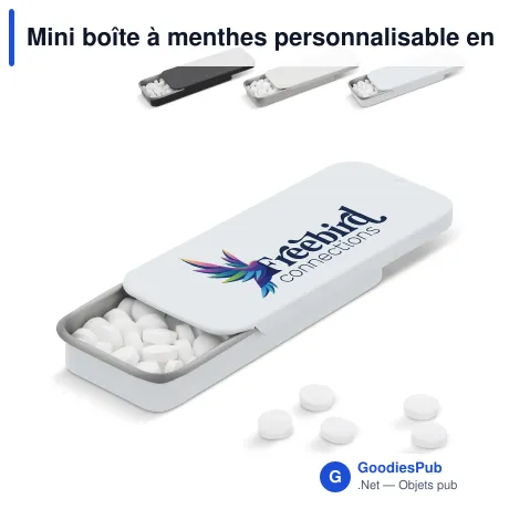 Mini boîte à menthes personnalisable en métal avec logo - Coulissante