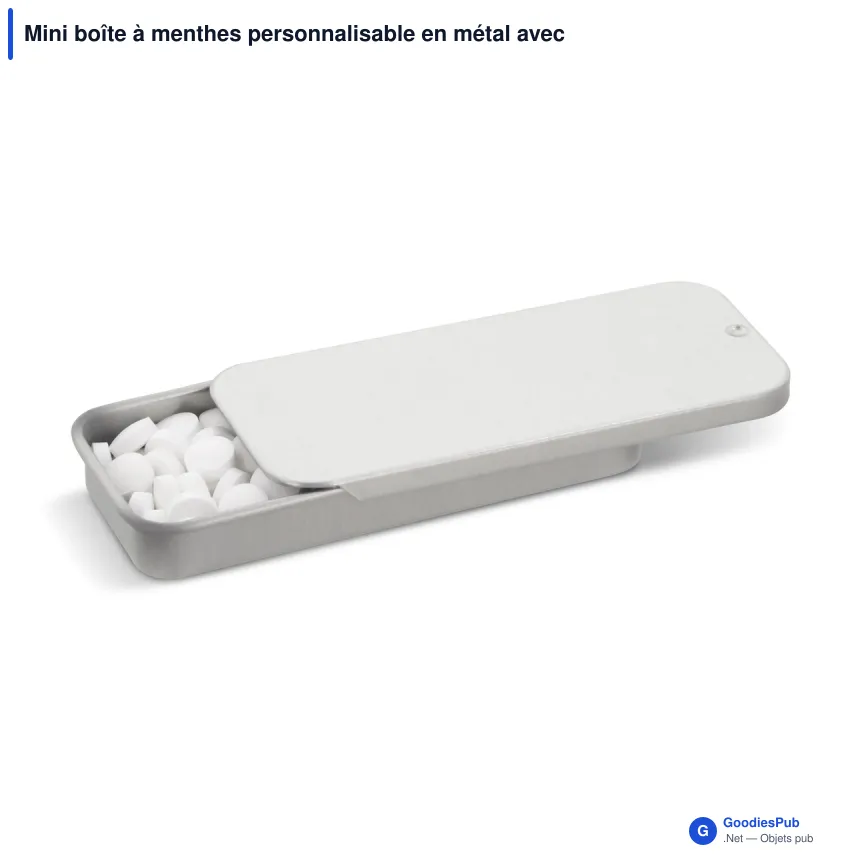 Mini boîte à menthes personnalisable en métal avec logo - Coulissante - Image 2