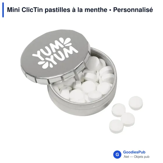 Boîte distributrice personnalisable Mini ClicTin pour pastilles à la mentheavec logo - Image 5