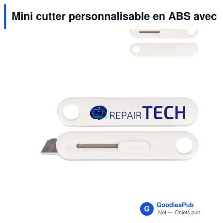 Mini cutter personnalisable en ABS avec logo - Couteau de bricolage blanc
