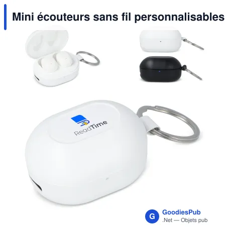 Mini écouteurs sans fil personnalisables format porte-clés avec logo - Porte-clés
