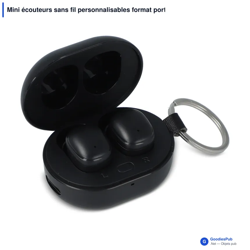Mini écouteurs sans fil personnalisables format porte-clés avec logo - Porte-clés - Image 2