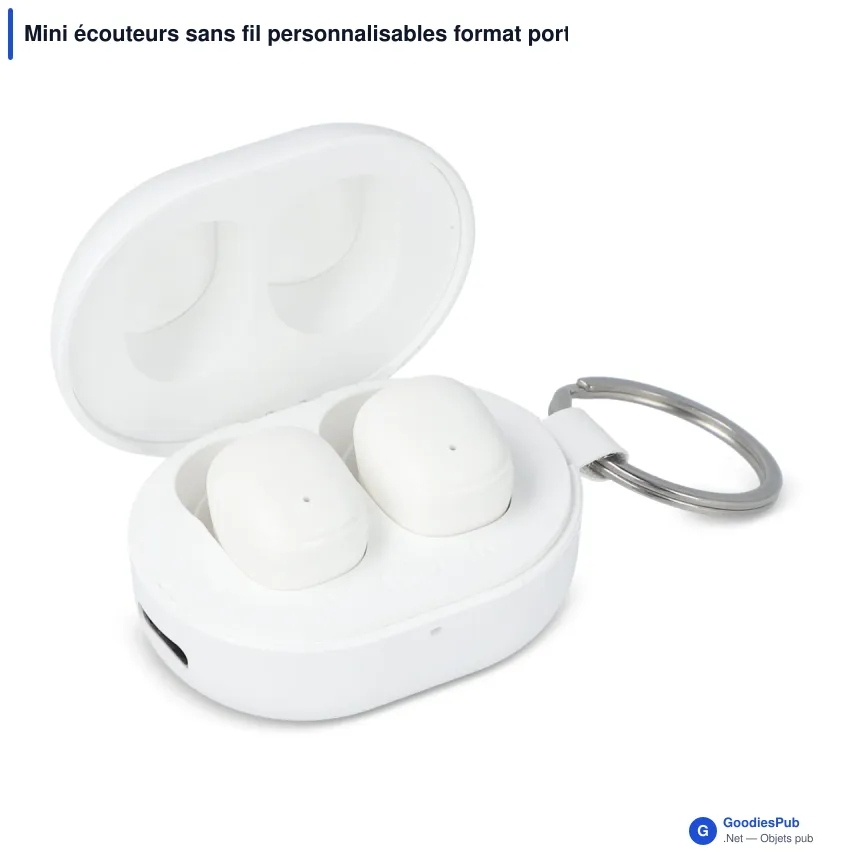 Mini écouteurs sans fil personnalisables format porte-clés avec logo - Porte-clés - Image 3
