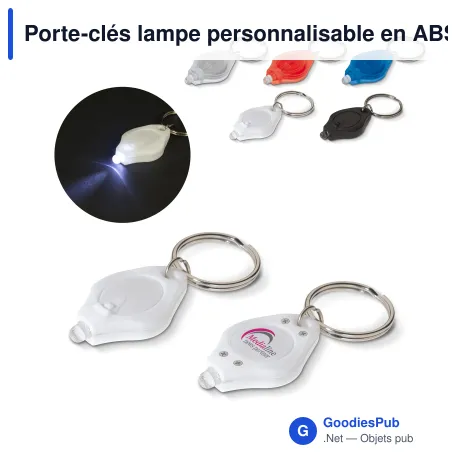 Porte-clés lampe personnalisable en ABS et inox avec logo - Mini format