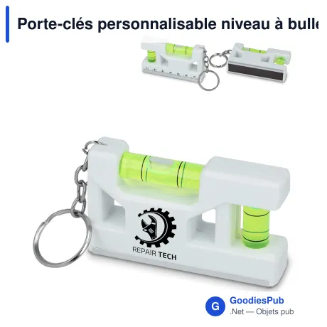 Porte-clés personnalisable niveau à bulle blanc avec logo - Mini Niveau