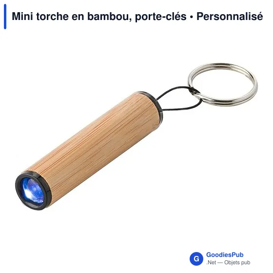 Porte-clés lampe personnalisable en bambou avec logo - Image 1