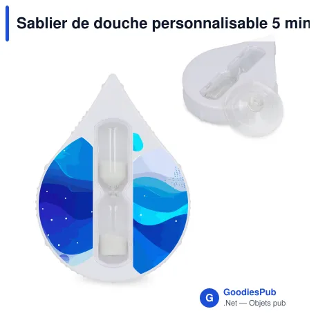 Sablier de douche personnalisable 5 minutes avec logo - Goutte d'eau