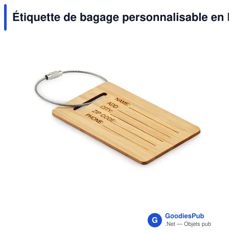 Étiquette de bagage personnalisable en bambou avec logo