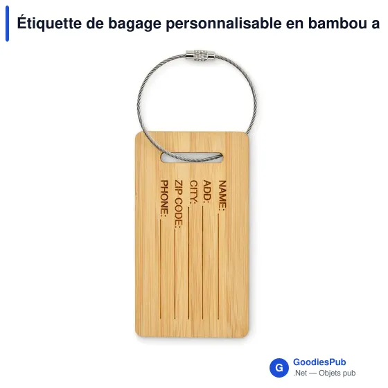 Étiquette de bagage personnalisable en bambou avec logo - Image 2