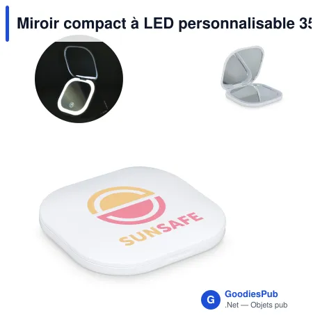 Miroir compact à LED personnalisable 350 mAh avec logo - Blanc