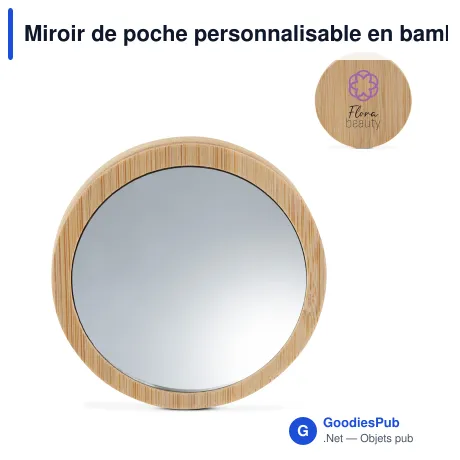 Miroir de poche personnalisable en bambou avec logo - Bambou naturel