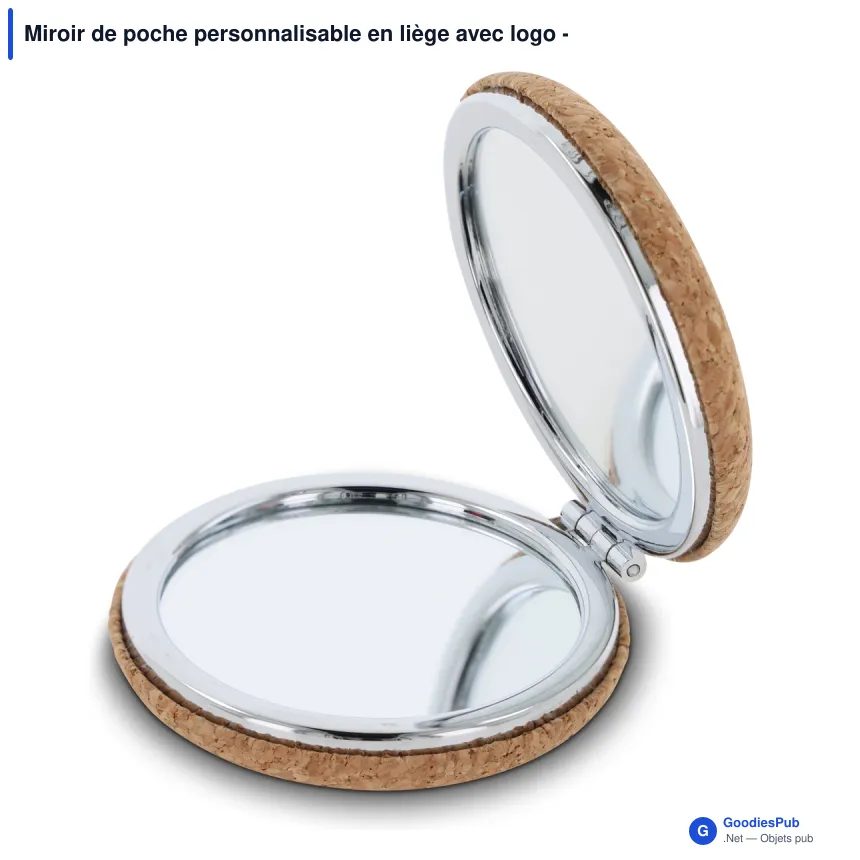 Miroir de poche personnalisable en liège avec logo - Liège naturel - Image 2