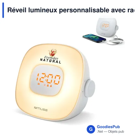 Réveil lumineux personnalisable avec radio FM et logo - Muse ML-198