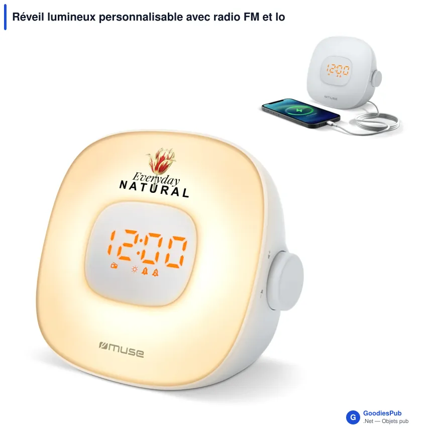 Réveil lumineux personnalisable avec radio FM et logo - Muse ML-198 - Image 1