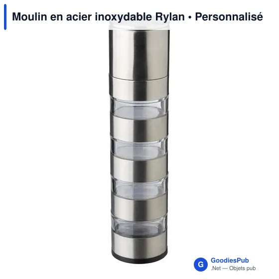 Moulin à épices personnalisable en acier inoxydable Rylan avec logo - Image 2