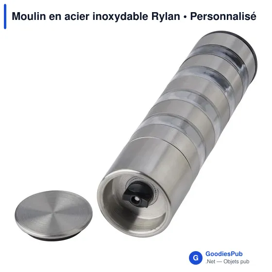 Moulin à épices personnalisable en acier inoxydable Rylan avec logo - Image 3