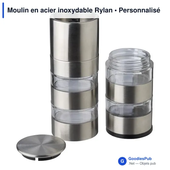 Moulin à épices personnalisable en acier inoxydable Rylan avec logo - Image 4