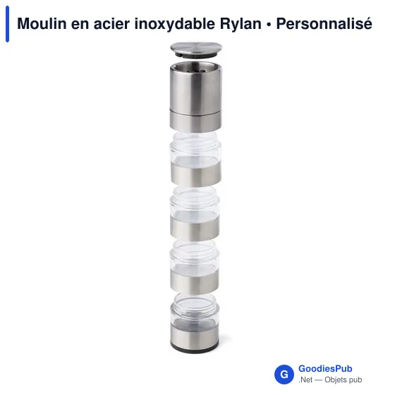 Moulin à épices personnalisable en acier inoxydable Rylan avec logo - Image 5