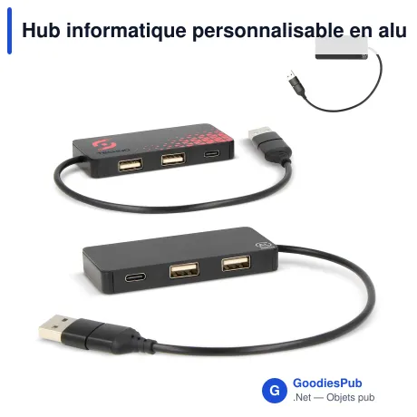 Hub informatique personnalisable en aluminium recyclé avec logo - Alu