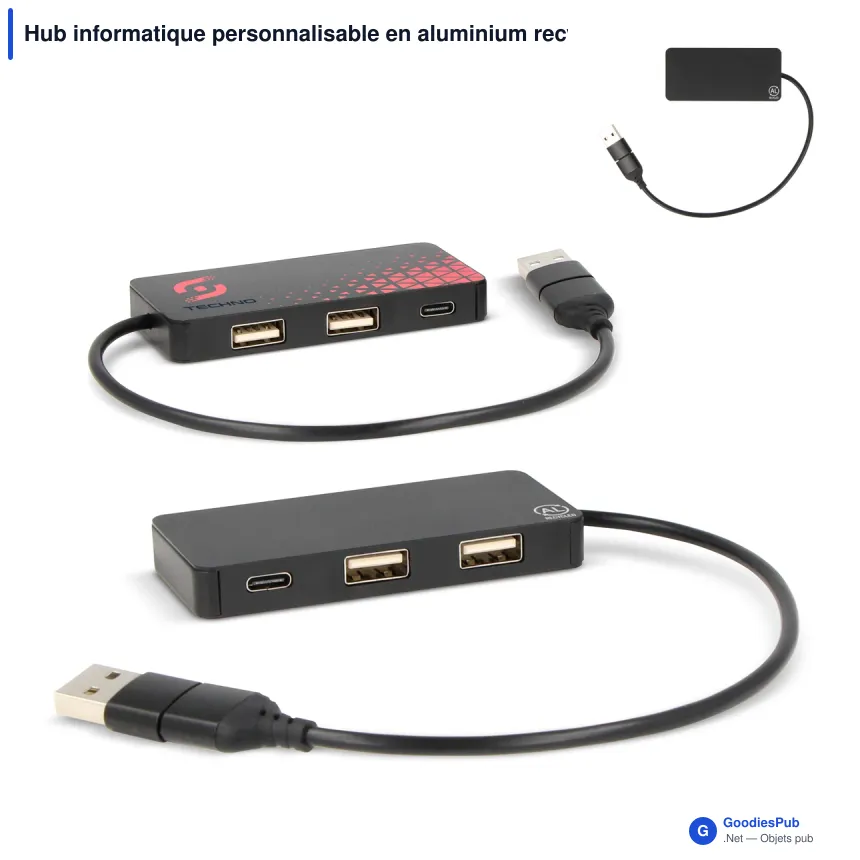 Hub informatique personnalisable en aluminium recyclé avec logo - Alu - Image 1