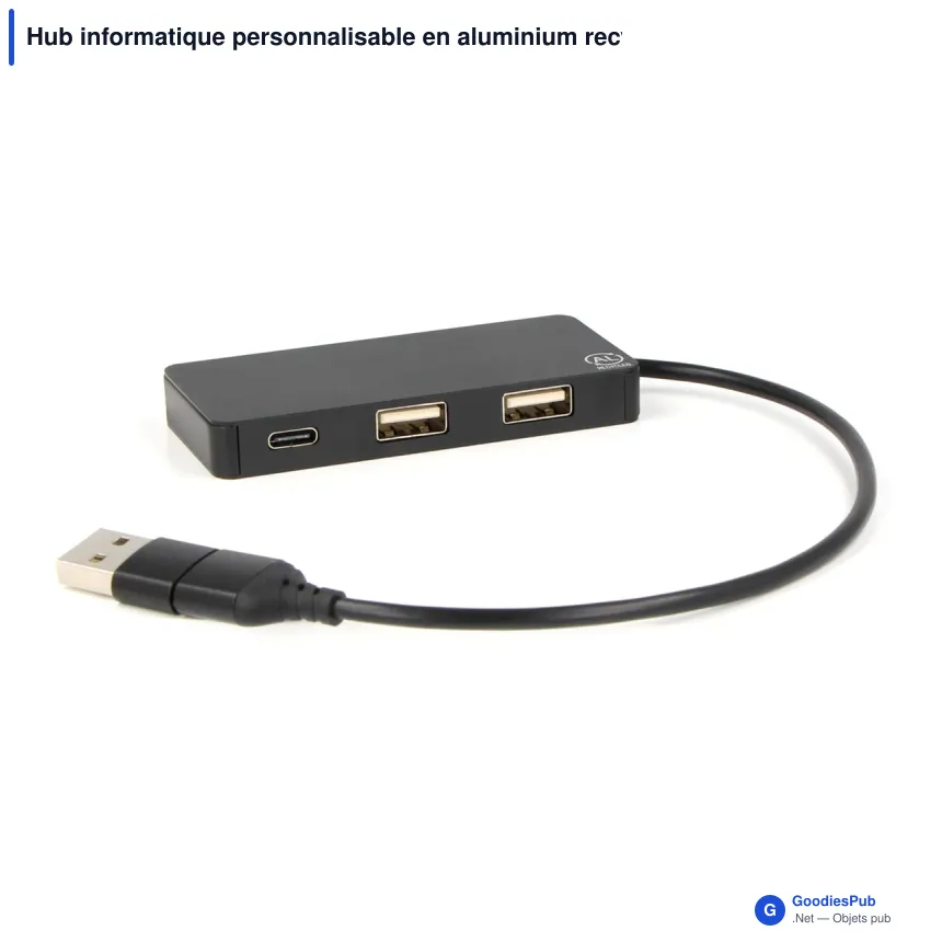 Hub informatique personnalisable en aluminium recyclé avec logo - Alu - Image 2