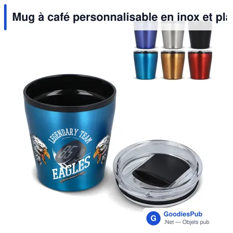 Mug à café personnalisable en inox et plastique avec logo - 180 ml