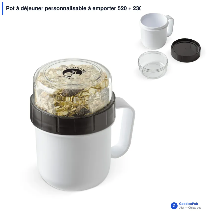 Pot à déjeuner personnalisable à emporter 520 + 230 ml avec logo - Duo - Image 1