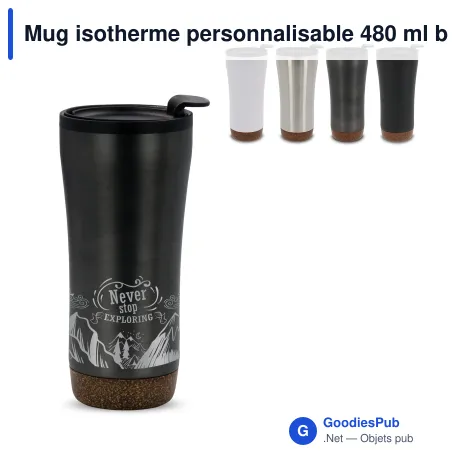 Mug isotherme personnalisable 480 ml base en liège avec logo - Double paroi