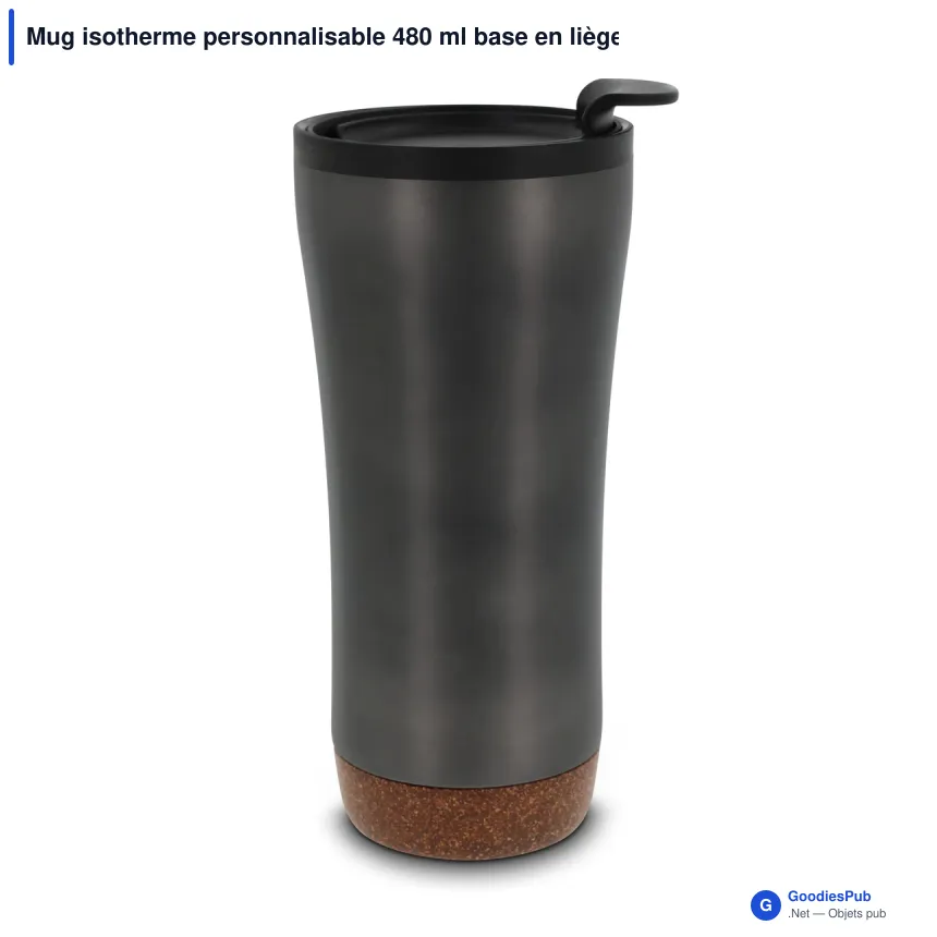 Mug isotherme personnalisable 480 ml base en liège avec logo - Double paroi - Image 2