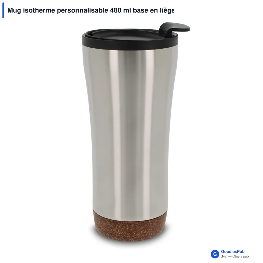 Mug isotherme personnalisable 480 ml base en liège avec logo - Double paroi - Image 3