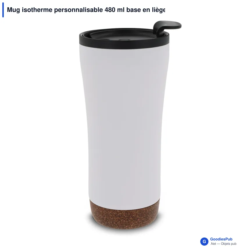 Mug isotherme personnalisable 480 ml base en liège avec logo - Double paroi - Image 4